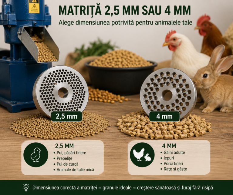 Granule 2.5 mm si 4 mm comparate pentru diferite tipuri de animale